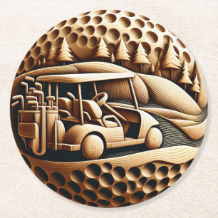 Golf Cart - Kunstvoll Golf spielen Runder Pappuntersetzer