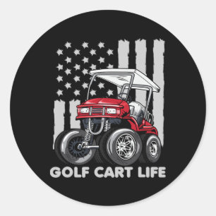 Golf Cart Life Funny Golf Cart mit US-Flagge Runder Aufkleber