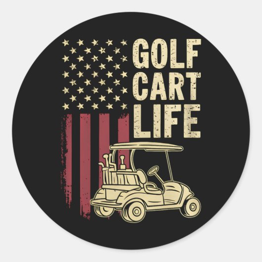 Golf Cart Life Usa Flag Funny Golfspiel Vater Husb Runder Aufkleber (Vorderseite)