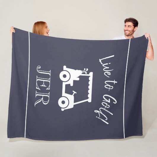 Golf Cart Live auf Golf Mit Monogramm Blue & White Fleecedecke (Beispiel)
