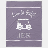 Golf Cart Live to Golf Mit Monogramm Chic Lila Fleecedecke (Vorderseite)