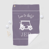Golf Cart Live to Golf Mit Monogramm Chic Lila Golfhandtuch (Insitu)