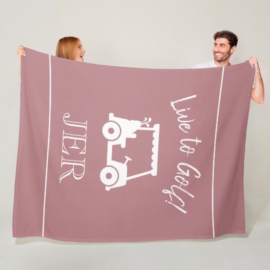 Golf Cart Live to Golf Mit Monogramm Dusty Rose Fleecedecke (Beispiel)