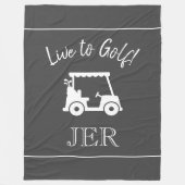 Golf Cart Live to Golf Mit Monogramm Grau & Weiß Fleecedecke (Vorderseite)