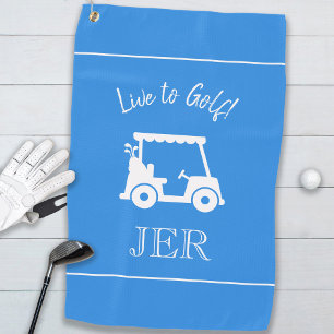 Golf Cart Live to Golf Monogram Blau Sport Spieler Golfhandtuch
