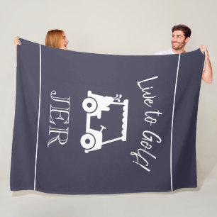 Golf Cart Live to Golf Monogramm Blau & Weiß Fleecedecke