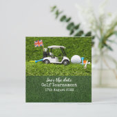 Golf Cart mit England Flag Save the Date (Stehend Vorderseite)