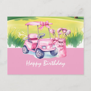 Golf Cart mit glücklicher Geburtstagsfrau Golfer Postkarte