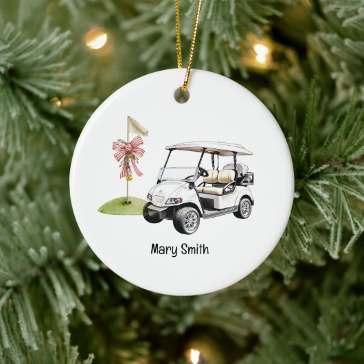 Golf Cart mit Golf Flag Keramik Ornament (Baum)