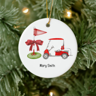 Golf Cart mit Golf Flag Keramik Ornament