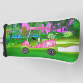 Golf Cart mit Niedlichem Schnauzer und Initialen Headcover
