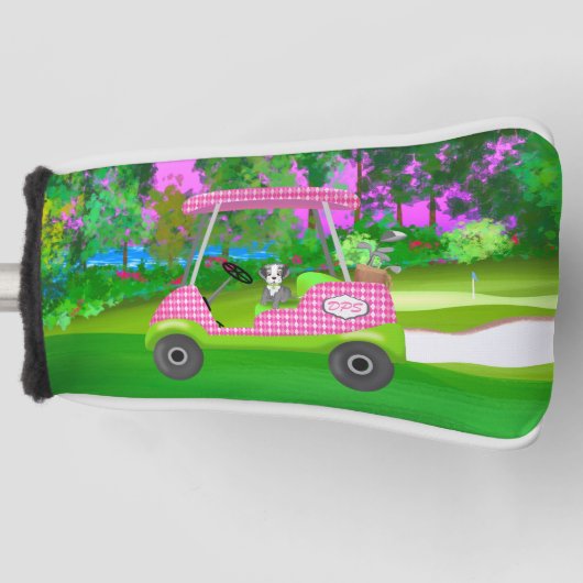Golf Cart mit Niedlichem Schnauzer und Initialen Headcover (Vorderseite)