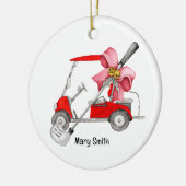 Golf Cart mit rotem Bändchen Keramik Ornament (Links)