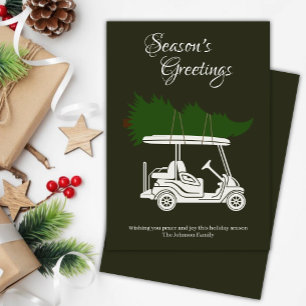 Golf Cart mit Weihnachtsbaum ・ Dunkelgrüner Minima Feiertagskarte