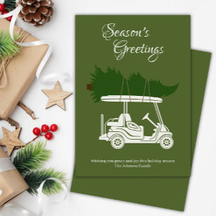 Golf Cart mit Weihnachtsbaum ・ Grün Minimalistisch Feiertagskarte