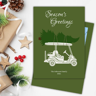 Golf Cart mit Weihnachtsbaum ・ Grünes Foto Feiertagskarte