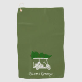 Golf Cart mit Weihnachtsbaum | Olive Green Golfhandtuch