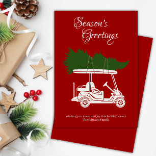 Golf Cart mit Weihnachtsbaum ・ Rotes Minimalistisc Feiertagskarte