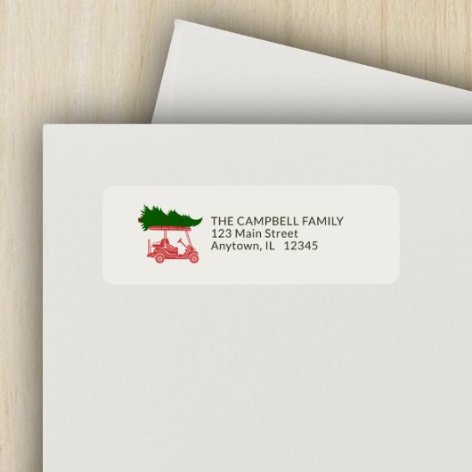 Golf Cart mit Weihnachtsbaum-Rücksendeadresse