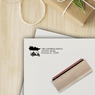 Golf Cart mit Weihnachtsbaum-Rücksendeadresse Gummistempel