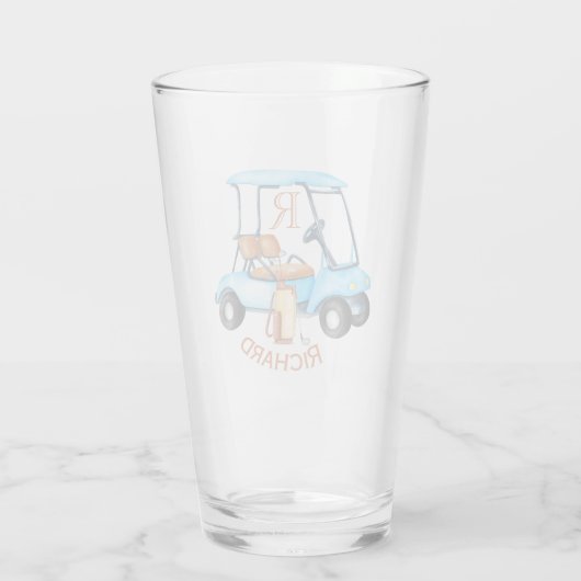 Golf Cart Monogram First Name Fun Beer Glas (Rückseite)
