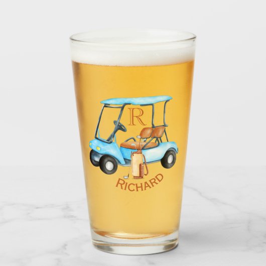 Golf Cart Monogram First Name Fun Beer Glas (Vorne (Gefüllt))