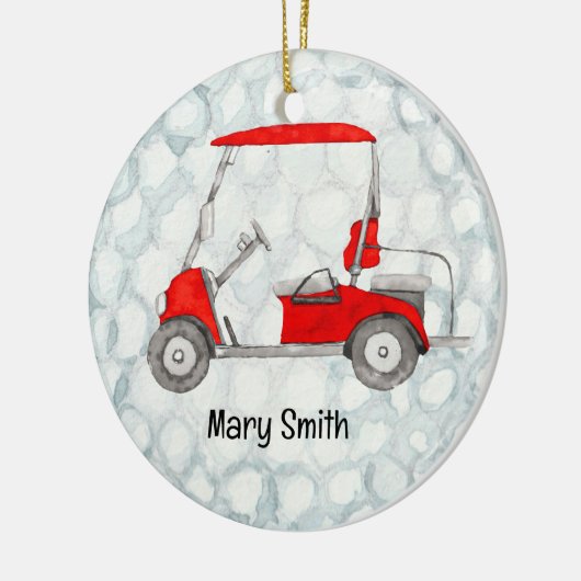 Golf Cart on Golf Ball Hintergrund Keramik Ornament (Links)