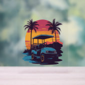 Golf Cart Palm Trees Sunset Vintages Set Acrylschild (Neutral)