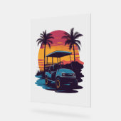 Golf Cart Palm Trees Sunset Vintages Set Acrylschild (Winkel)