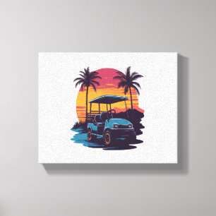 Golf Cart Palm Trees Sunset Vintages Set Leinwanddruck