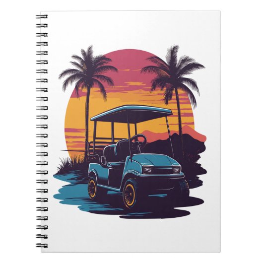 Golf Cart Palm Trees Sunset Vintages Set Notizblock (Vorderseite)