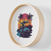 Golf Cart Palm Trees Sunset Vintages Set Uhr (Winkel)