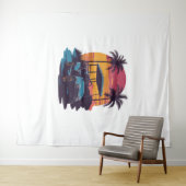 Golf Cart Palm Trees Sunset Vintages Set Wandteppich (Beispiel (Horizontal))