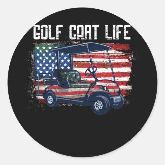 Golf Cart Vintag US Flag Golfunabhängigkeit Runder Aufkleber (Vorderseite)