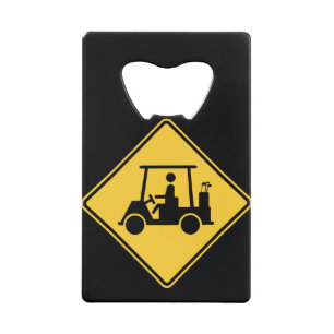 Golf Cart Vorsicht Schild Geldbeutel Flaschenöffner
