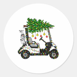 Golf Cart Weihnachtsbaum Lichter Xmas Sport Golfer Runder Aufkleber