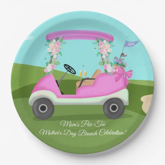 Golf Cart With Mimosas Mother's Day Brunch Pappteller (Vorderseite)