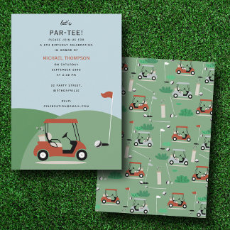 Golf Carts Modernes Golfer Golf Thema Geburtstag Einladung