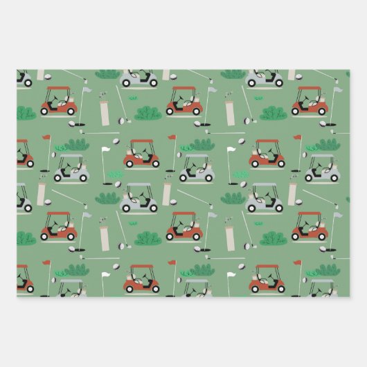 Golf Carts Modernes Golfer Golf Theme Muster Geschenkpapier Set (Vorderseite 3)