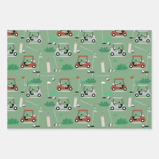 Golf Carts Modernes Golfer Golf Theme Muster Geschenkpapier Set (Vorderseite 2)