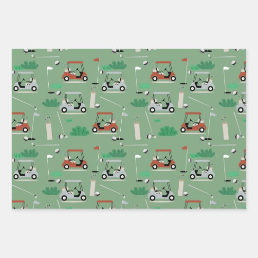 Golf Carts Modernes Golfer Golf Theme Muster Geschenkpapier Set (Vorderseite)