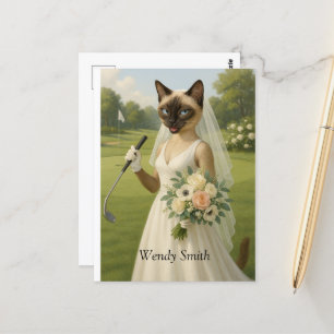 Golf Cat Golferin für Junggeselinnen-Abschied Postkarte