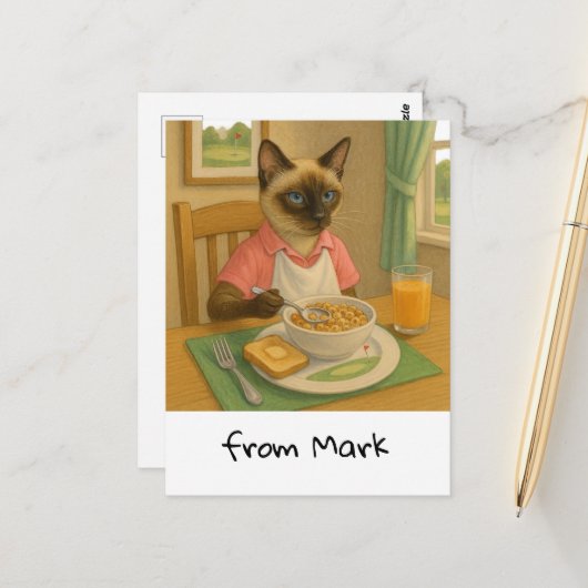 Golf Cat Lover frühstückt Postkarte (Vorderseite/Rückseite Beispiel)