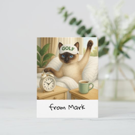 Golf Cat Lover liegt im Bett Postkarte (Stehend Vorderseite)
