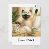 Golf Cat Lover liegt im Bett Postkarte (Vorne/Hinten)