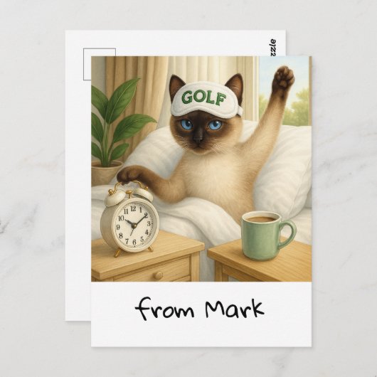 Golf Cat Lover liegt im Bett Postkarte (Vorne/Hinten)
