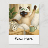 Golf Cat Lover liegt im Bett Postkarte (Vorderseite)