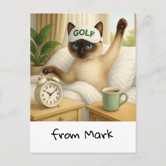 Golf Cat Lover liegt im Bett Postkarte (Vorderseite)