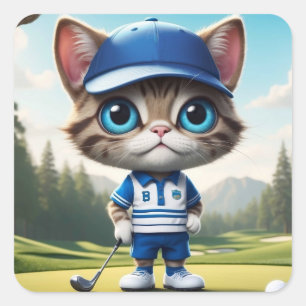 Golf Cat Quadratischer Aufkleber