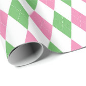 Golf Chic Pink Green Argyle Wrapping Paper Geschenkpapier (Rolleneckpunkt)